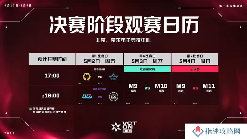 决赛阶段观赛日历 // 2025 VCT CN 联赛 第一赛段 季后赛